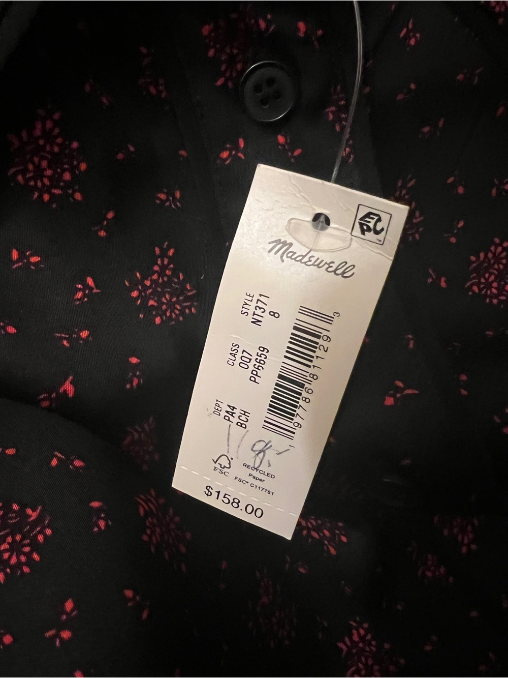 Madewell NWT Black Red Floral Satin Midi Shirtdress Western Size 8 Cottagecore - Picture 8 of 8